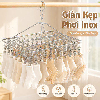 Giàn Phơi Kẹp Inox Nhiều Kẹp, Móc Phơi Đồ Lót Tất Vớ Chất Liệu Chống Gỉ Gấp Gọn, Tiết Kiệm Không Gian