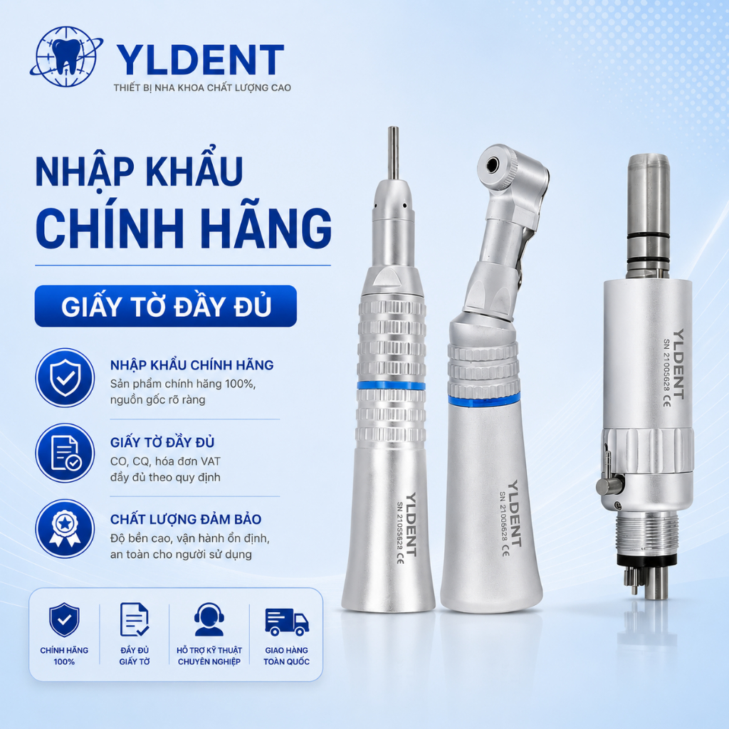 Bộ tay khoan chậm 3 chi tiết YLDENT - Đầu khuỷa tay chậm YLDENT - Đầu cong YLDENT - Củ chậm YLDENT