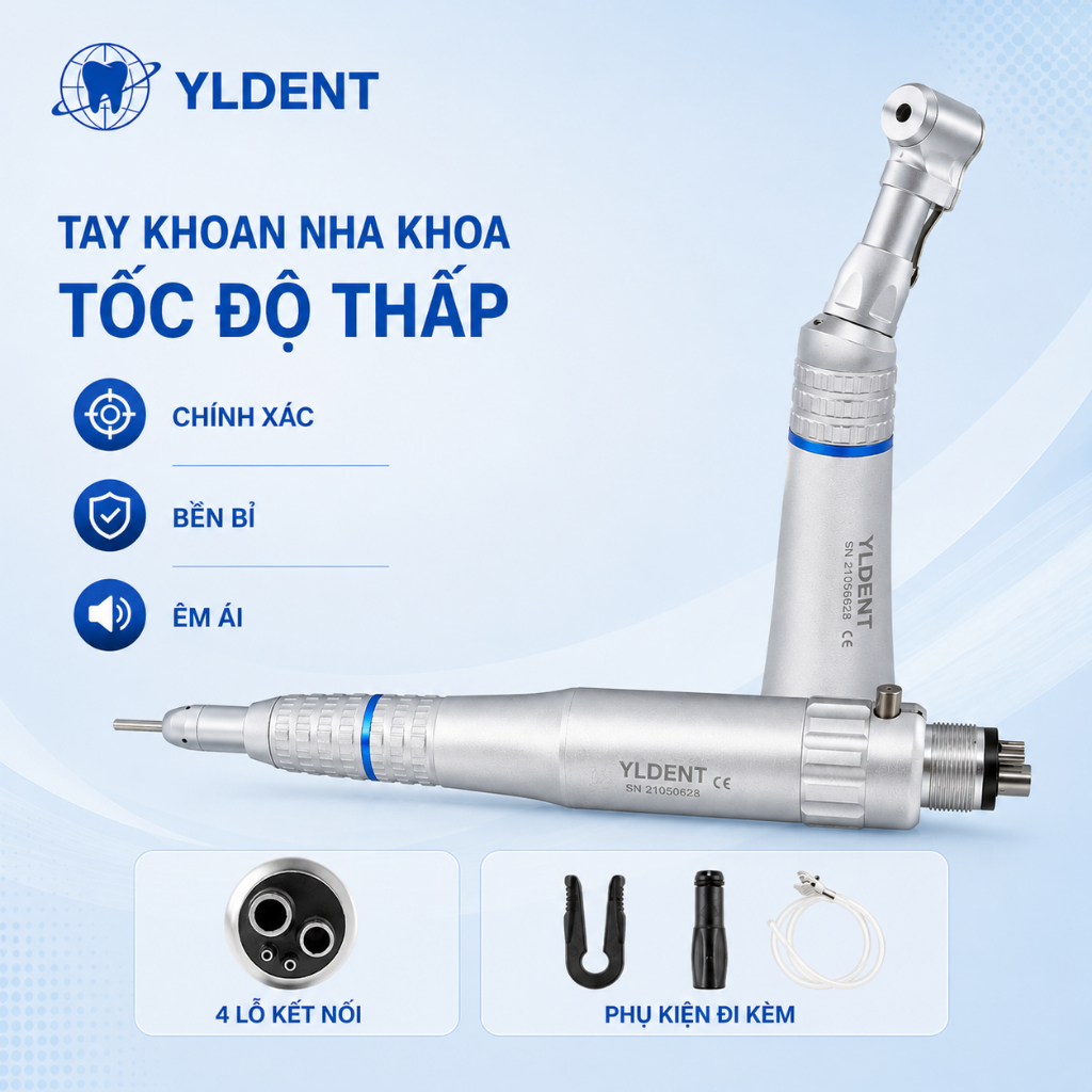 Bộ tay khoan chậm 3 chi tiết YLDENT - Đầu khuỷa tay chậm YLDENT - Đầu cong YLDENT - Củ chậm YLDENT