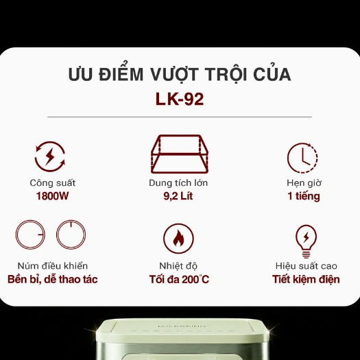 Nồi Chiên Không Dầu Lock&King 9L 1800W Rapid Air 360° Giảm 95% Dầu Mỡ Nồi Chiên Gia Đình Chính Hãng