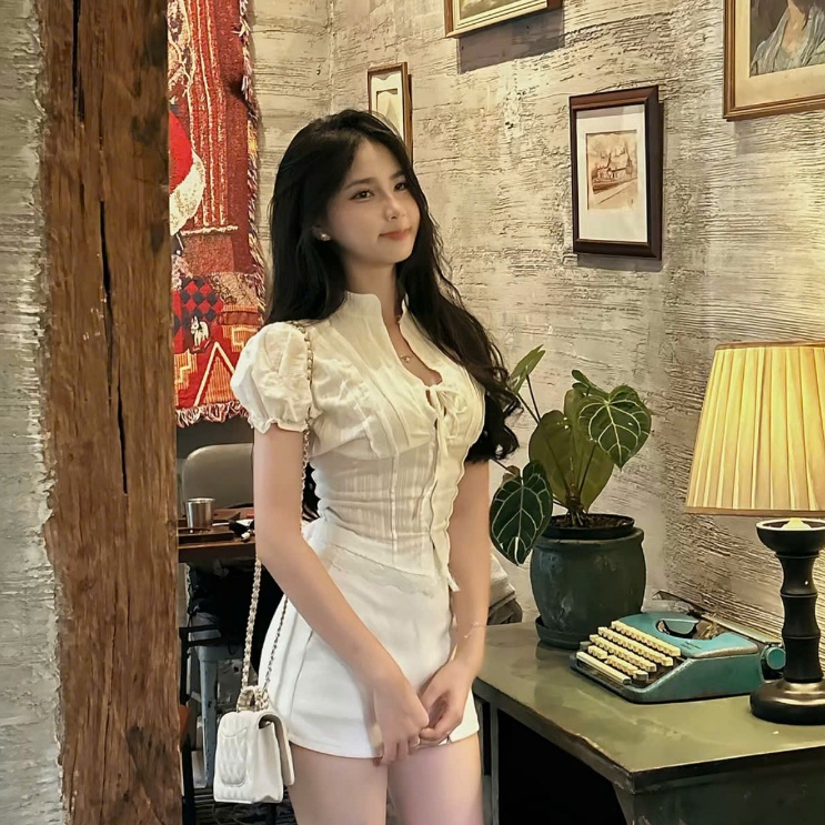 [SẴN HÀNG] Áo Kiểu Nữ Dáng Croptop Chi Tiết Cổ Tàu Tay Bồng Cột Dây Nơ Mùa Hè, Áo Kiểu Thắt eo tone dáng siêu xinh KA832