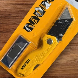 Dao trổ - Dao rọc giấy gấp gọn TOLSEN vỏ nhôm, thay lưỡi dao siêu nhanh (Kèm 5 lưỡi dao Nhật SK5) - Tiêu chuẩn Châu Âu
