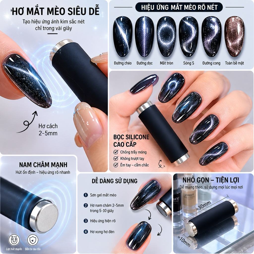 Nam châm trụ bọc vỏ cao su đen hút mắt mèo siêu mạnh và tiện dụng .