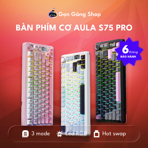 Bàn phím cơ không dây Aula S75 Pro Màn hình Núm Xoay Có App chỉnh ( Hàng Mới Sẵn)
