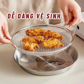 (COMBO 3) BỘ KHAY KÈM VỈ LƯỚI INOX 304 SIZE 20CM - Đựng Ráo Dầu Thức Ăn Chiên Rán, Ráo Nước Đồ Luộc
