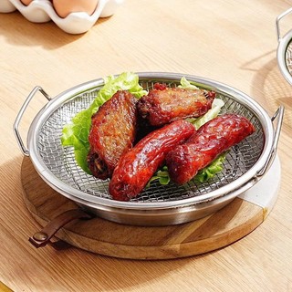 (COMBO 3) BỘ KHAY KÈM VỈ LƯỚI INOX 304 SIZE 20CM - Đựng Ráo Dầu Thức Ăn Chiên Rán, Ráo Nước Đồ Luộc