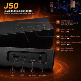🔈Loa J50 SOUNDBAR, loa Bluetooth không dây, tích hợp cổng AUX cho PC laptop, cổng TF Bass Đầm Căng