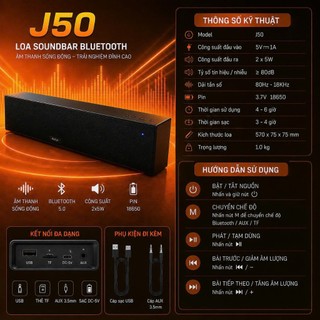 🔈Loa J50 SOUNDBAR, loa Bluetooth không dây, tích hợp cổng AUX cho PC laptop, cổng TF Bass Đầm Căng