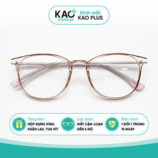 Gọng kính tròn bầu thời trang nữ, chất liệu nhựa dẻo lõi kim loại KAO PLUS B117