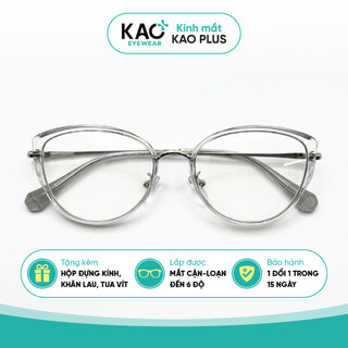 Gọng kính cận mắt mèo, thời trang nữ cá tính, chất liệu nhựa phối phim loại KAO PLUS B174