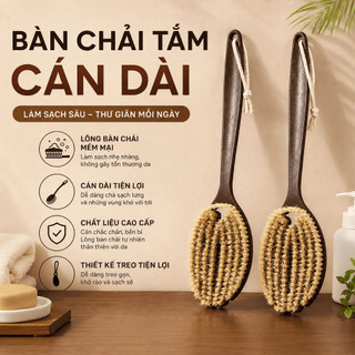 Bàn Chải Tắm Cán Dài Chà Lưng Thiết Kế Cán Dài Tiện Lợi, Bàn Chải Massage Lông Mềm Tẩy Tế Bào Chết Toàn Thân Hiệu Quả