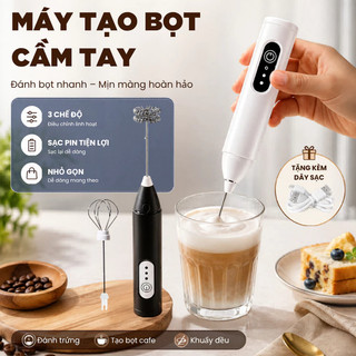 Máy Đánh Trứng Mini Cầm Tay 3 Chế Độ, Máy Tạo Bọt Cà Phê Cầm Tay Cao Cấp, Pin Sạc Tiện Dụng Kèm 2 Đầu Đánh Thay Thế
