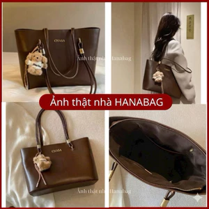 Túi xách tote nữ CHASA vân da size 33cm*13,5c *27cm có khóa kéo miệng kèm chamr cún kem đủ màu