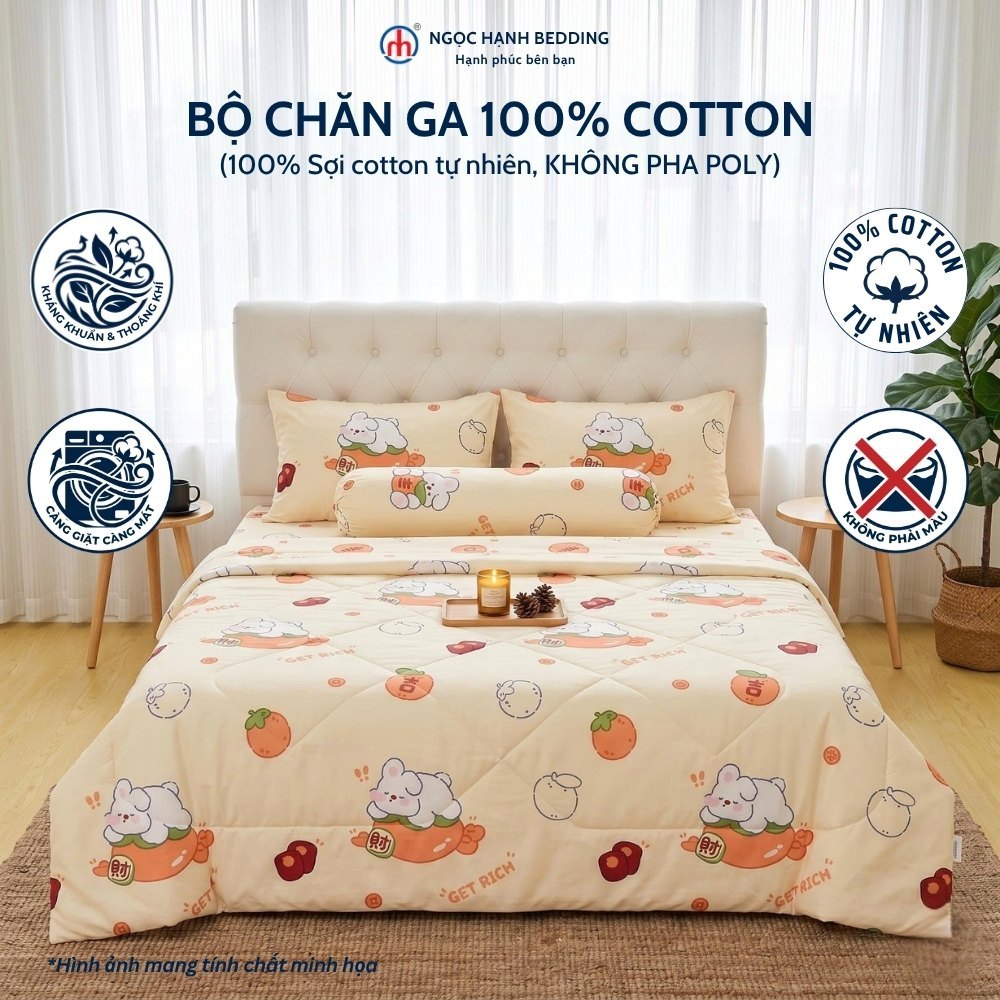 [Nệm 10 15 20cm] BỘ CHĂN GA COTTON 100%, KHÔNG PHA POLY, THOÁNG MÁT, CÀNG GIẶT CÀNG MÁT - Ngọc Hạnh Bedding
