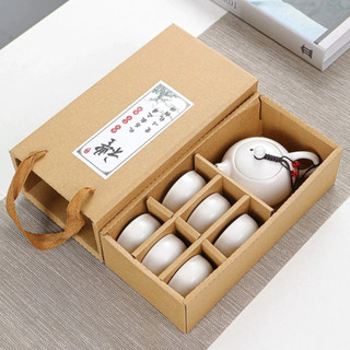 Bộ Ấm Chén Pha Trà Gốm Sứ - Men Thô Sang Trọng, 1 Ấm 6 Chén, Có Hộp Đựng
