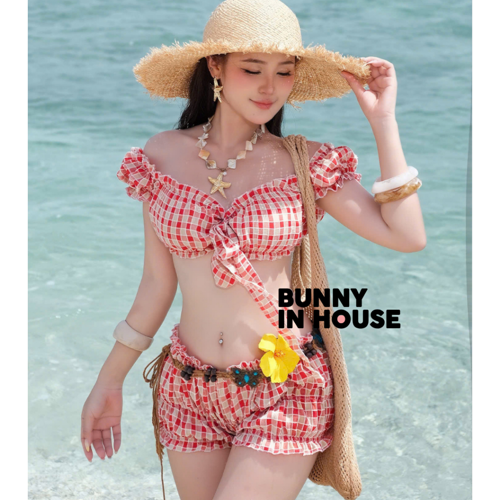 [KOL] Set Bikini 2 Món Áo Croptop Buộc Dây Và Quần Bí Nhiều Màu Thun Co Giãn Năng Động Mùa Hè Bunny In House B01 BIKINI