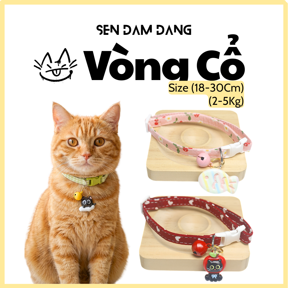 Vòng Cổ Vải Charm Chuông Cho Mèo Size 18-30cm (2-5kg)