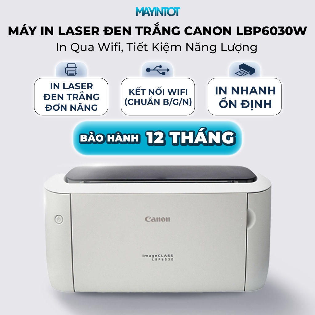 Máy In Laser Đen Trắng Canon LBP6030W - In Qua Wifi, Tiết Kiệm Năng Lượng, Thiết Kế Nhỏ Gọn | Máy In Tốt