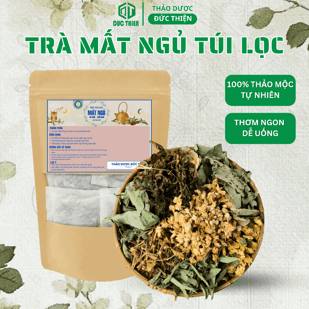 Trà Mất Ngủ Túi Lọc Đức Thiện (30 Gói) - Hỗ Trợ Mất Ngủ Kinh Niên, An Thần, Ngủ Ngon, Ngủ Chập Chờn