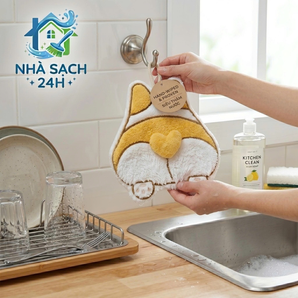 KHĂN LAU TAY TREO NHÀ BẾP CUTE – SIÊU THẤM HÚT, DECOR KHÔNG GIAN SIÊU XINH