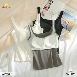 Áo ba lỗ nữ cao cấp có đệm chất vải Cotton  tự nhiên mềm mại thoáng mát MELINFA VAA0557