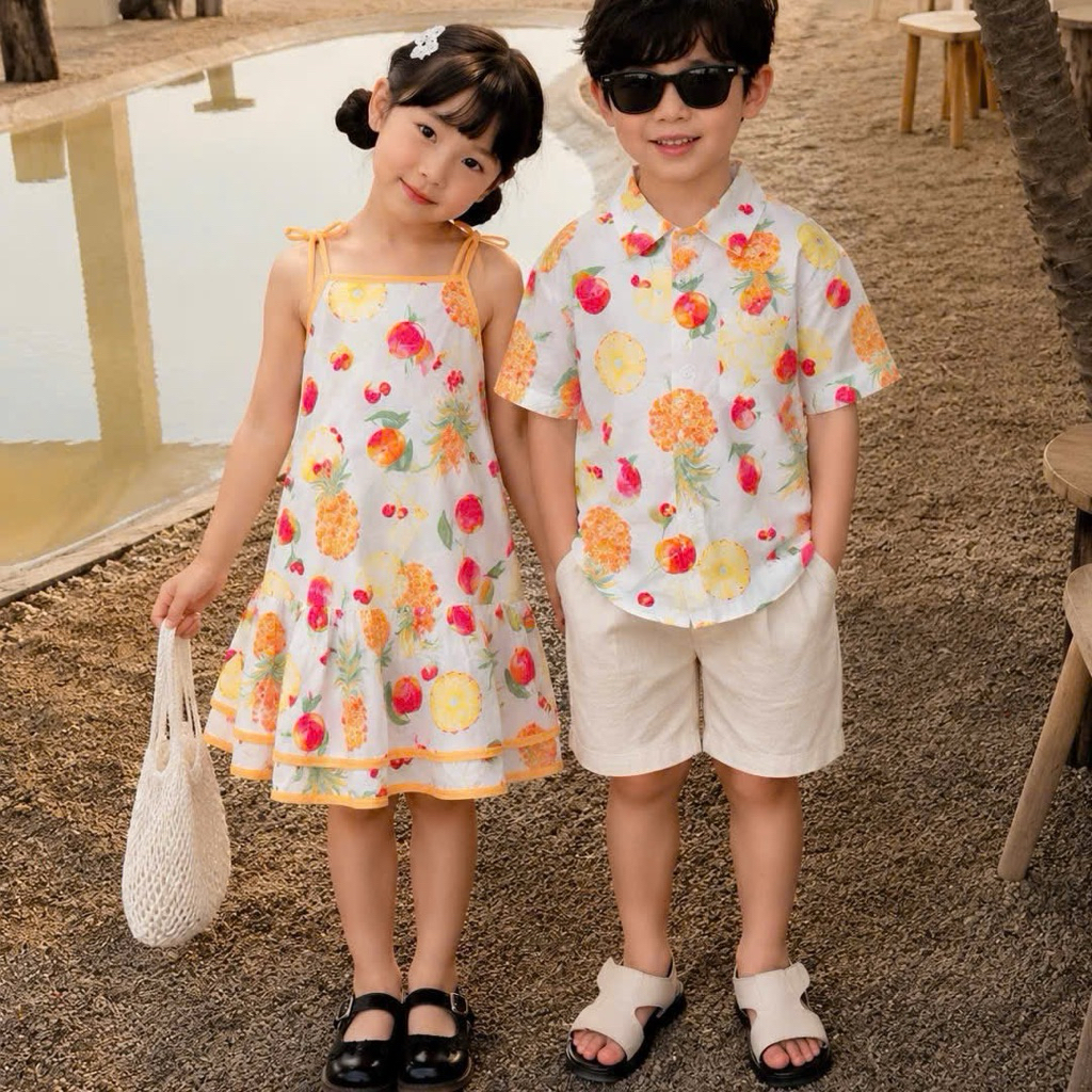 Set đồ đi biển bé trai bé gái June Sara 1-10Y (10-40kg) – đồ đôi nhiều mẫu hoạ tiết xinh, quần áo du lịch hè