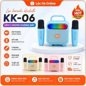 Loa Karaoke Bluetooth KK-06 Kèm 2 Micro Không Dây, Loa Mini Xách Tay Có Đèn LED RGB