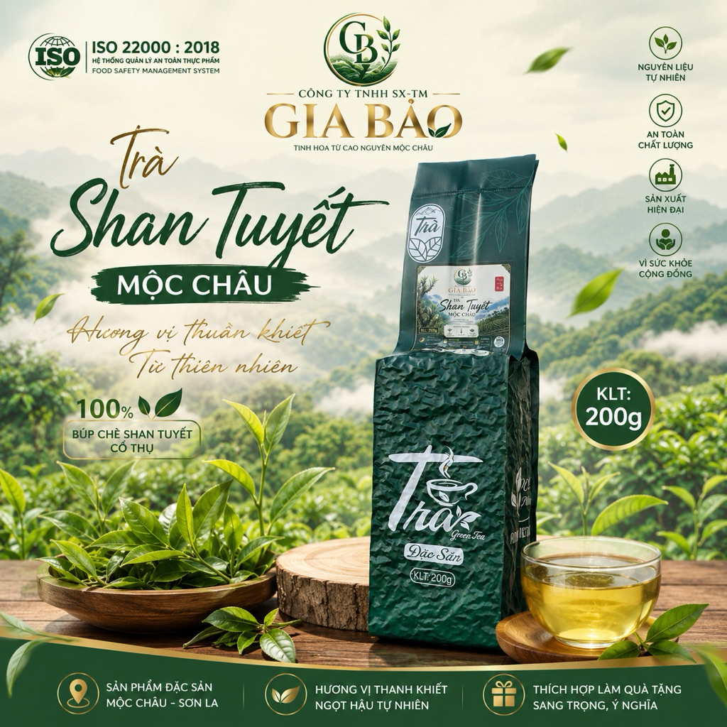 [200g] Trà Shan Tuyết Mộc Châu 200g - Sản phẩm đạt chuẩn ISO 22000:2018 - Chất lượng cao từ Mộc Châu