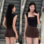 YURI JEANS - Quần Giả Váy Lưng Cao Basic Màu Nâu Choco - Be - Trắng