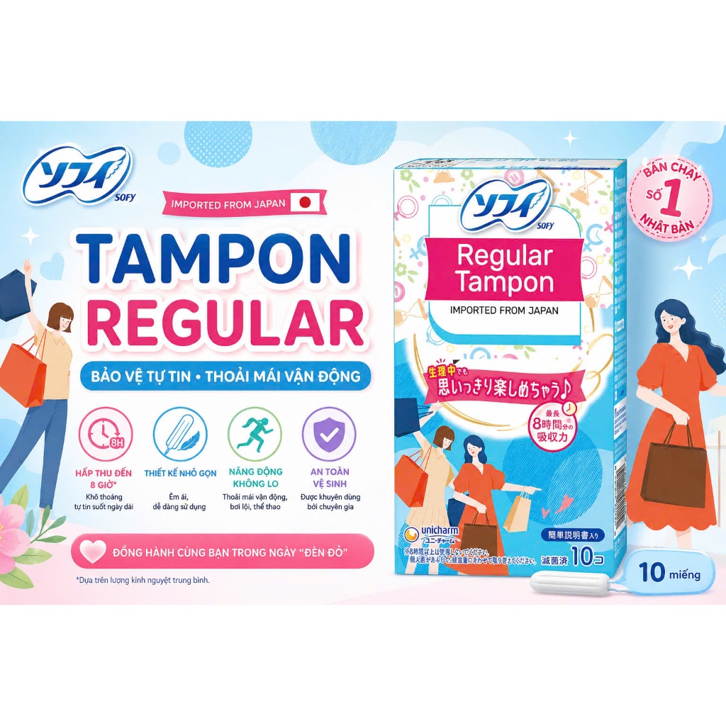 BVS TAMPON SOFY SOFT SUPER PLUS (HỘP 10 MIẾNG) - NHẬP KHẨU NHẬT BẢN