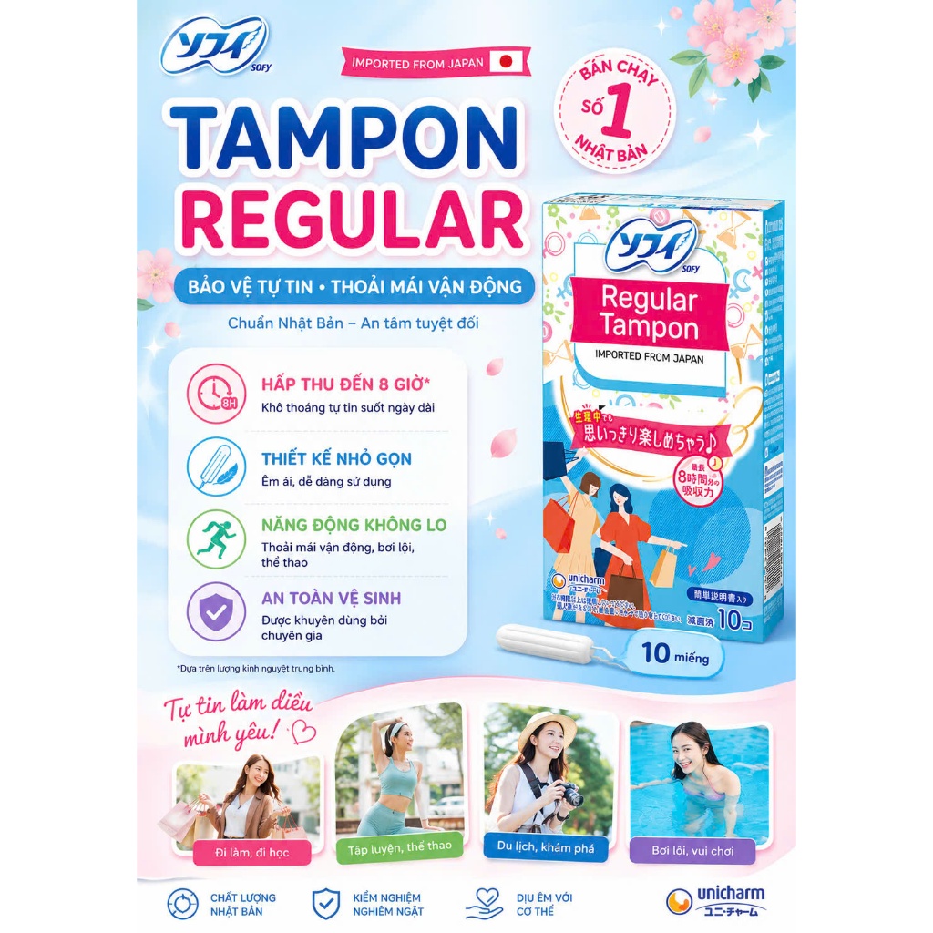 BVS TAMPON SOFY SOFT SUPER PLUS (HỘP 10 MIẾNG) - NHẬP KHẨU NHẬT BẢN