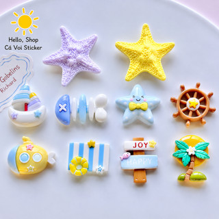 Set Charm Gắn Dép Vịnh San Hô Pastel Sao Biển Xanh dương Bánh Lái Tàu Cá Mini Coconut Tree Summer Cute 🌊⭐🌴🐚