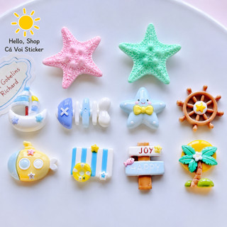 Set Charm Gắn Dép Vịnh San Hô Pastel Sao Biển Xanh dương Bánh Lái Tàu Cá Mini Coconut Tree Summer Cute 🌊⭐🌴🐚