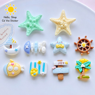Set Charm Gắn Dép Vịnh San Hô Pastel Sao Biển Xanh dương Bánh Lái Tàu Cá Mini Coconut Tree Summer Cute 🌊⭐🌴🐚