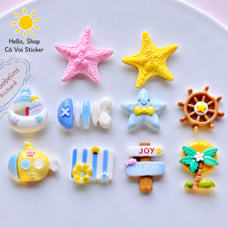 Set Charm Gắn Dép Vịnh San Hô Pastel Sao Biển Xanh dương Bánh Lái Tàu Cá Mini Coconut Tree Summer Cute 🌊⭐🌴🐚