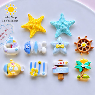 Set Charm Gắn Dép Vịnh San Hô Pastel Sao Biển Xanh dương Bánh Lái Tàu Cá Mini Coconut Tree Summer Cute 🌊⭐🌴🐚