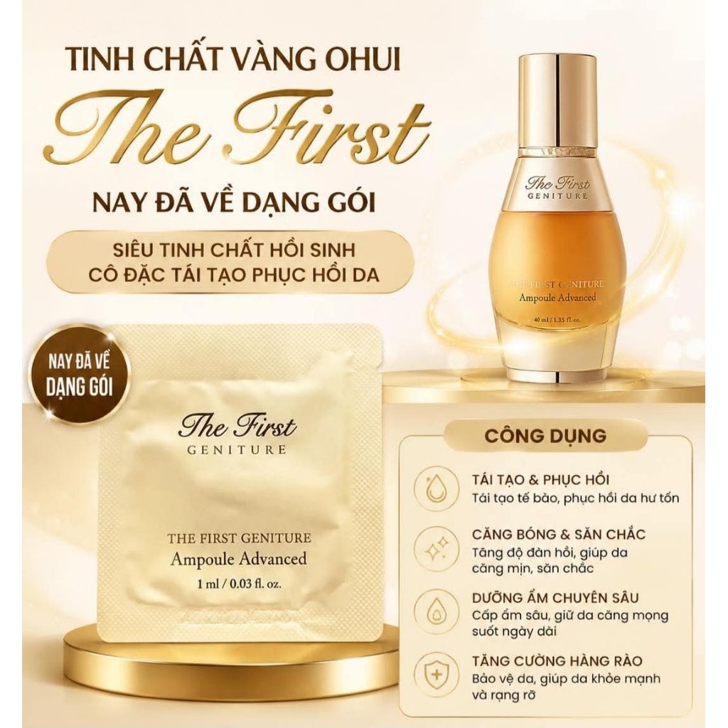 Combo 10 gói Tinh chất vàng Ohui The First Ampoule siêu hồi sinh da với thành phần vàng 24k
