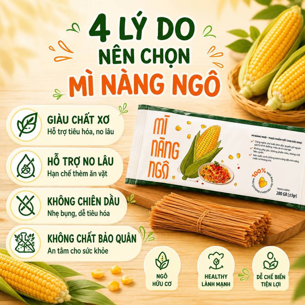 Mì Nàng Ngô Hữu Cơ 200gr - Mì Healthy, Phù Hợp Với Người Ăn Kiêng