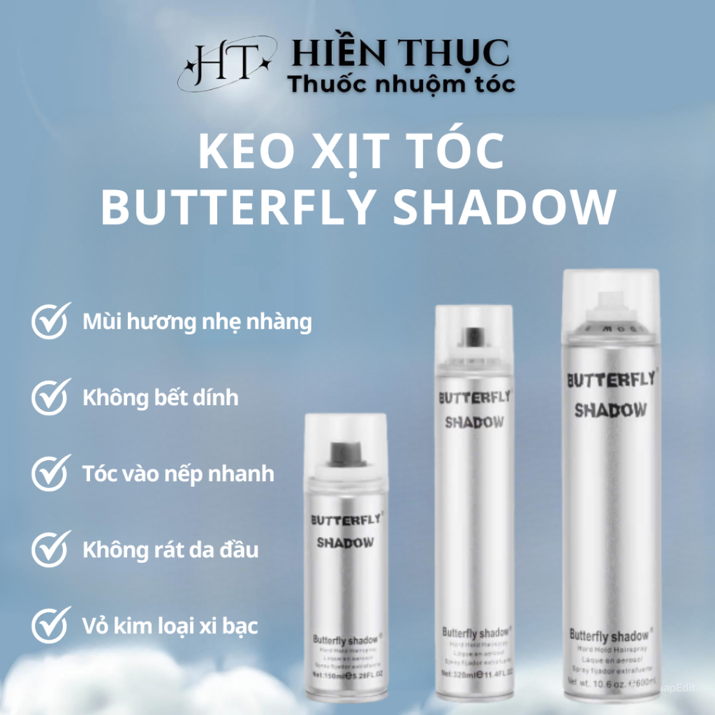 Gôm xịt tóc Butterfly Shadow 150ml 320ml 600ml Chính hãng, Gôm bạc giữ nếp tạo kiểu nam nữ GM01
