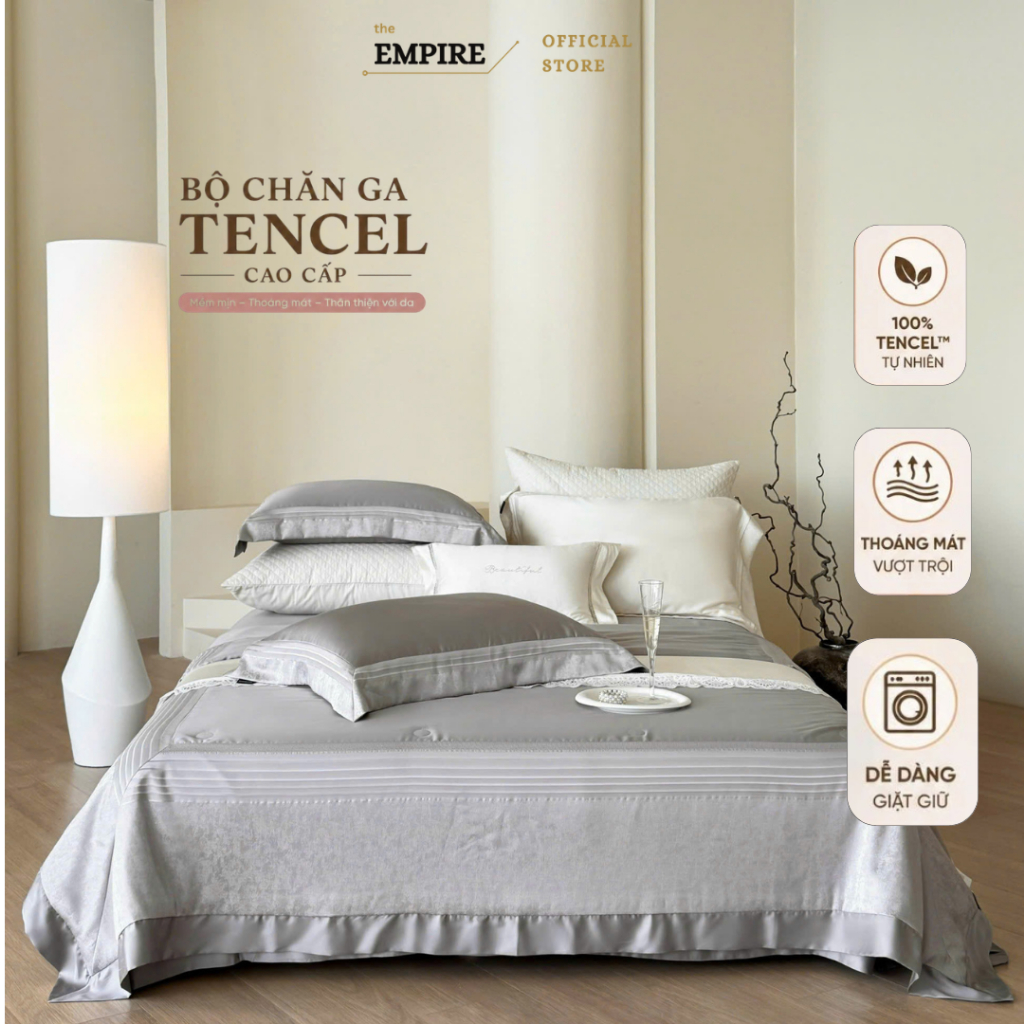 Bộ chăn gối nệm 5 món Empire Tencel 80s cao cấp mềm mịn chăn chần đệm êm  - Empire  Bedding & Decor