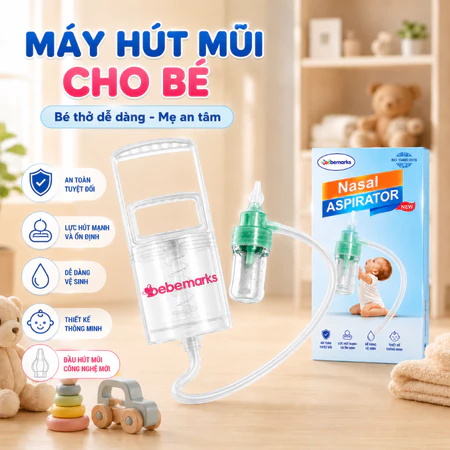 Dụng Cụ Hút Mũi Trẻ Sơ Sinh - 5 tuổi Thương hiệu BebeMARKS – Đầu Silicone Y Tế Mềm Mại, Lực Hút Mạnh, Chống Trào Ngược
