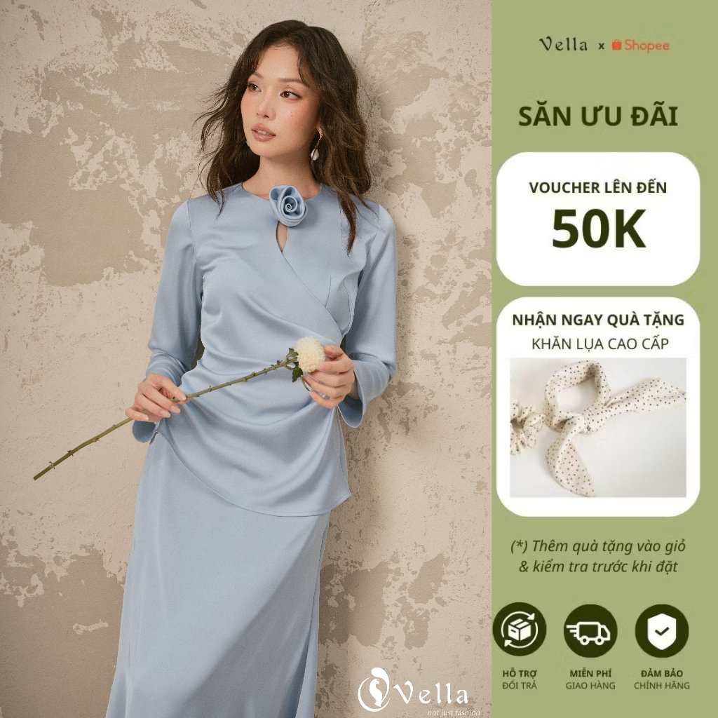 Áo sơ mi dáng ôm xếp ly che bụng & Váy lụa dáng A Dự Tiệc Nhẹ, Công Sở Vella VA26005 VV26006