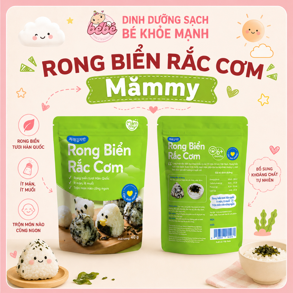 Rong biển rắc cơm cháo Mămmy cho bé, rong biển trộn cơm giúp bé ăn ngon