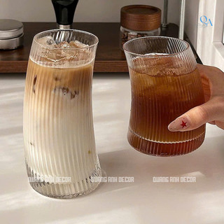 SET 6 LY Thủy Tinh Chịu Nhiệt DÁNG CONG Họa Tiết Vân SỌC - TRƠN | Thiết Kế Phong Cách RETRO Cổ Điển