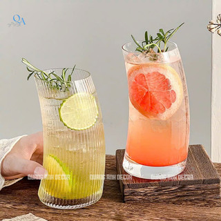SET 6 LY Thủy Tinh Chịu Nhiệt DÁNG CONG Họa Tiết Vân SỌC - TRƠN | Thiết Kế Phong Cách RETRO Cổ Điển