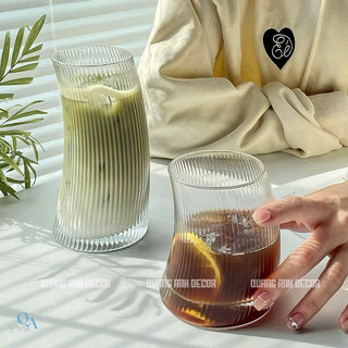 SET 6 LY Thủy Tinh Chịu Nhiệt DÁNG CONG Họa Tiết Vân SỌC - TRƠN | Thiết Kế Phong Cách RETRO Cổ Điển