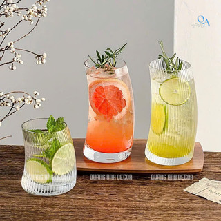 SET 6 LY Thủy Tinh Chịu Nhiệt DÁNG CONG Họa Tiết Vân SỌC - TRƠN | Thiết Kế Phong Cách RETRO Cổ Điển