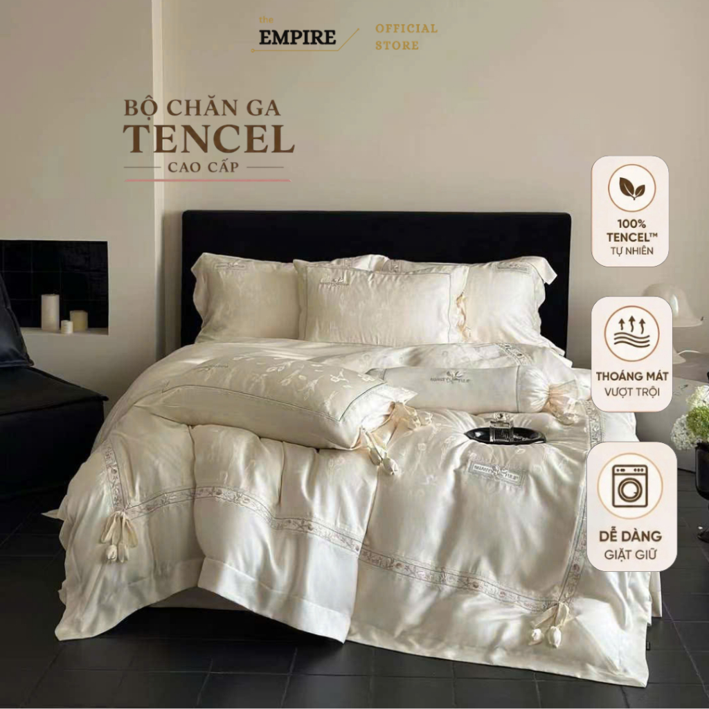 Bộ chăn ga gối nệm Tencel 120s mềm mịn mát dành cho phòng công chúa EMPIRE Drap ga giường - EMPIRE | Bedding & Decor