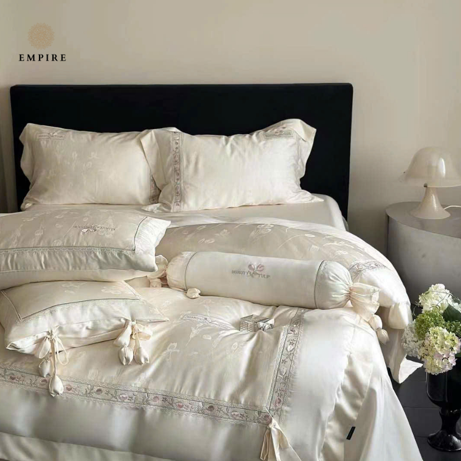 Bộ chăn ga gối nệm Tencel 120s mềm mịn mát dành cho phòng công chúa EMPIRE Drap ga giường - EMPIRE | Bedding & Decor