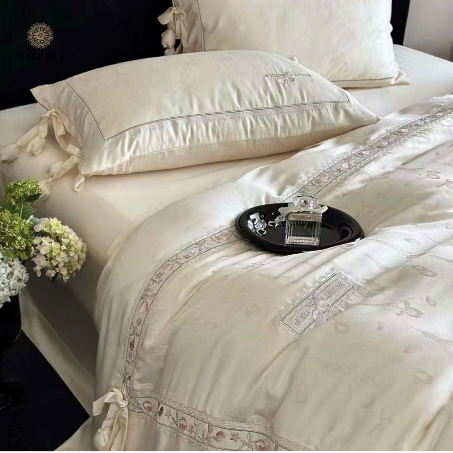 Bộ chăn ga gối nệm Tencel 120s mềm mịn mát dành cho phòng công chúa EMPIRE Drap ga giường - EMPIRE | Bedding & Decor
